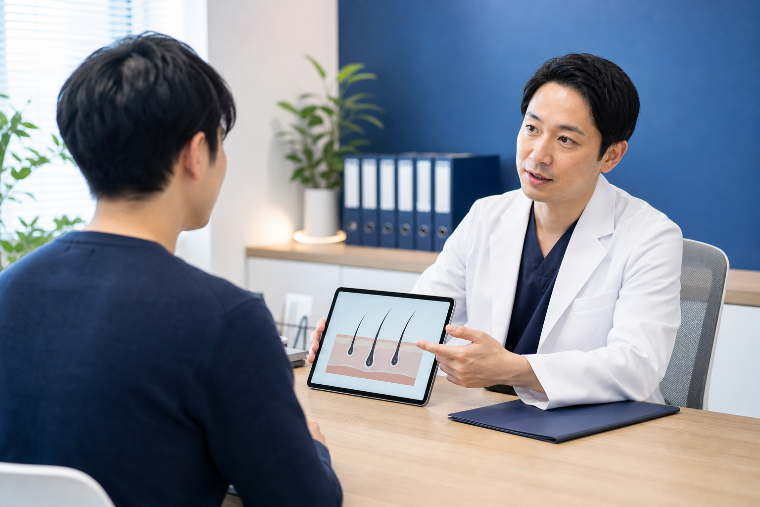 AGA治療の選択肢について医師が説明している様子