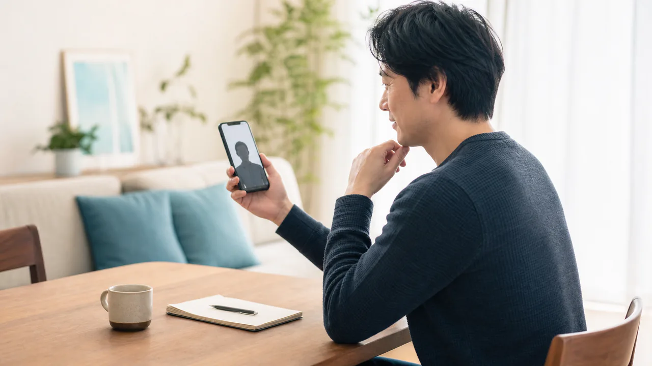 ニキビ治療の費用と治療方針をオンライン相談する様子 ニキビ治療の費用と治療方針を自宅から医師へオンライン相談している人