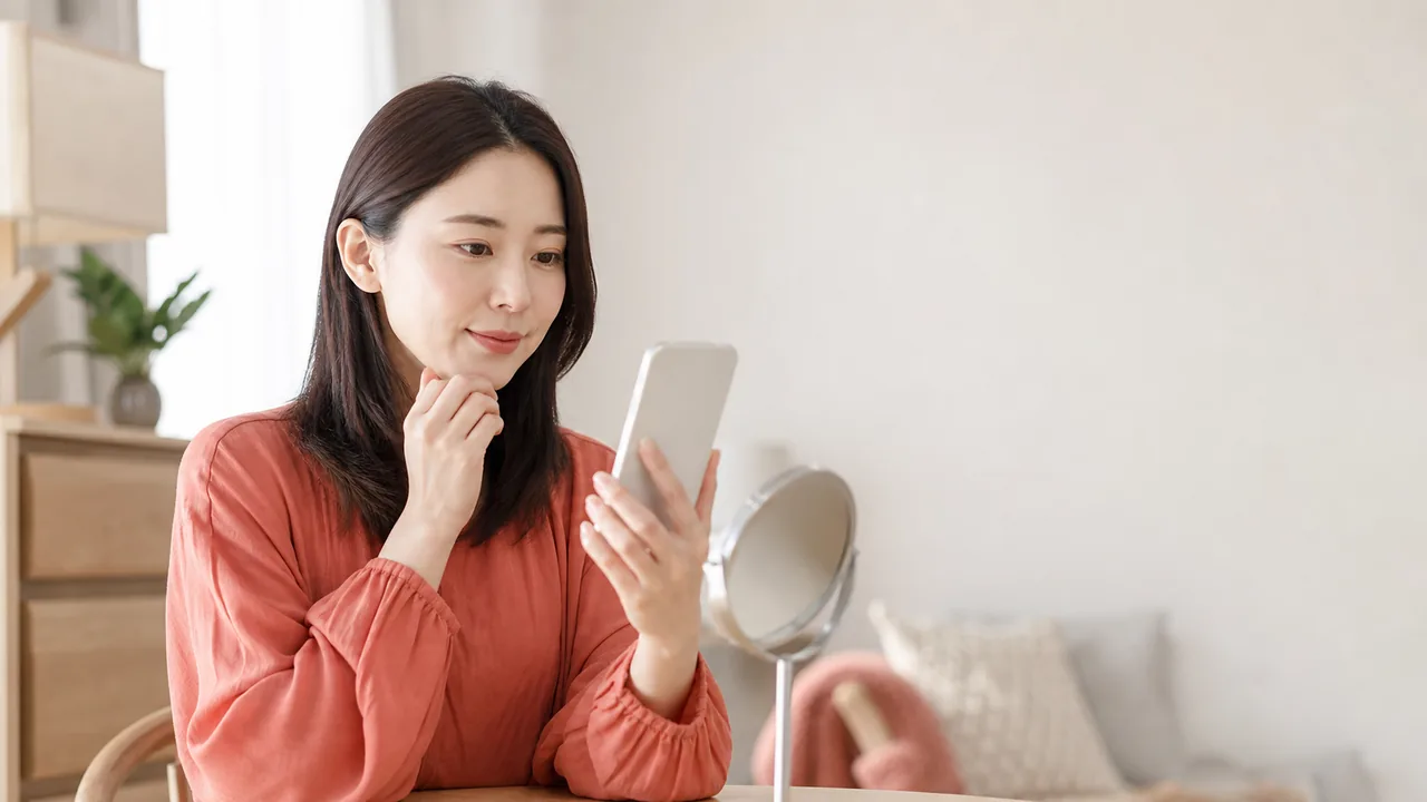 ビマトプロストのオンライン診療をスマートフォンで受ける準備をする女性