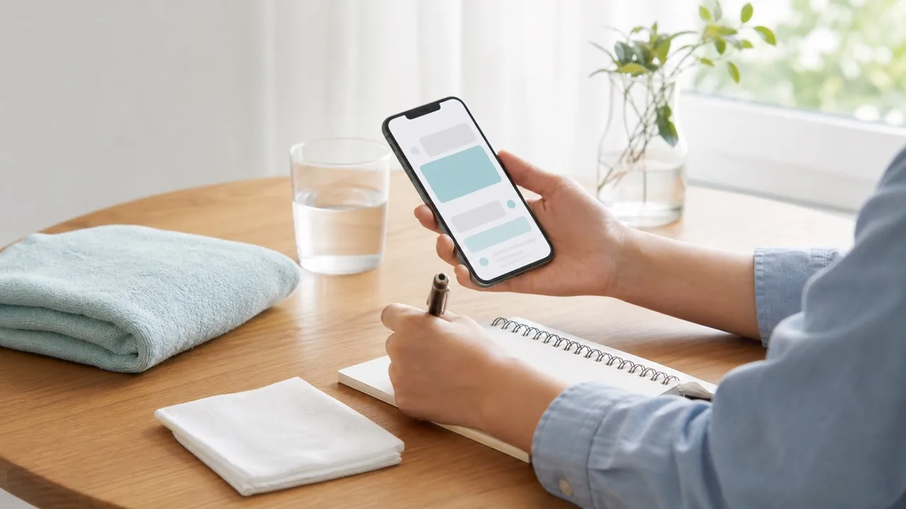 スマートフォンとノートで外用薬の使用予定を管理する生活場面