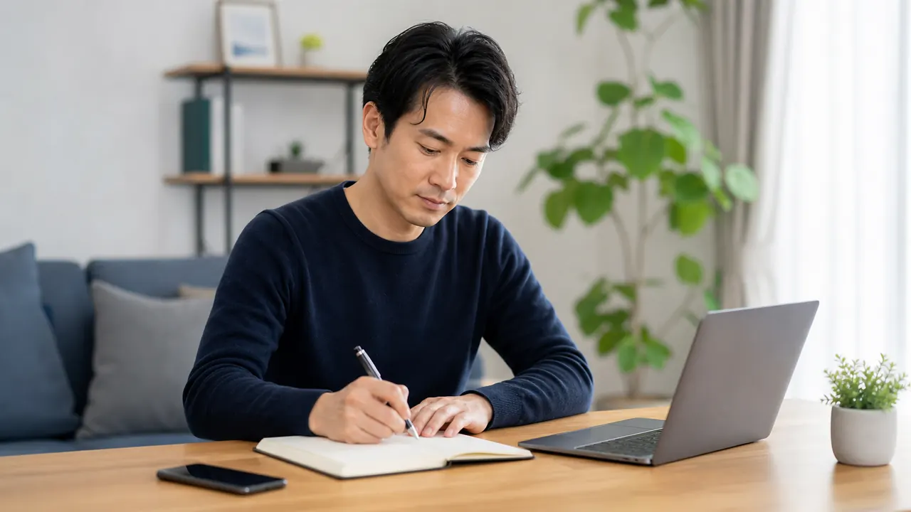 AGA治療中の体調を記録し再診に備える男性