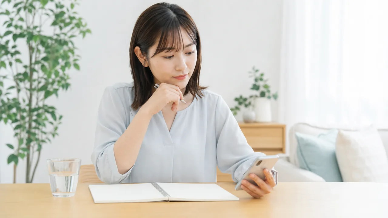 花粉症治療後のフォローアップ オンライン診療後に症状と再診予定を確認する女性