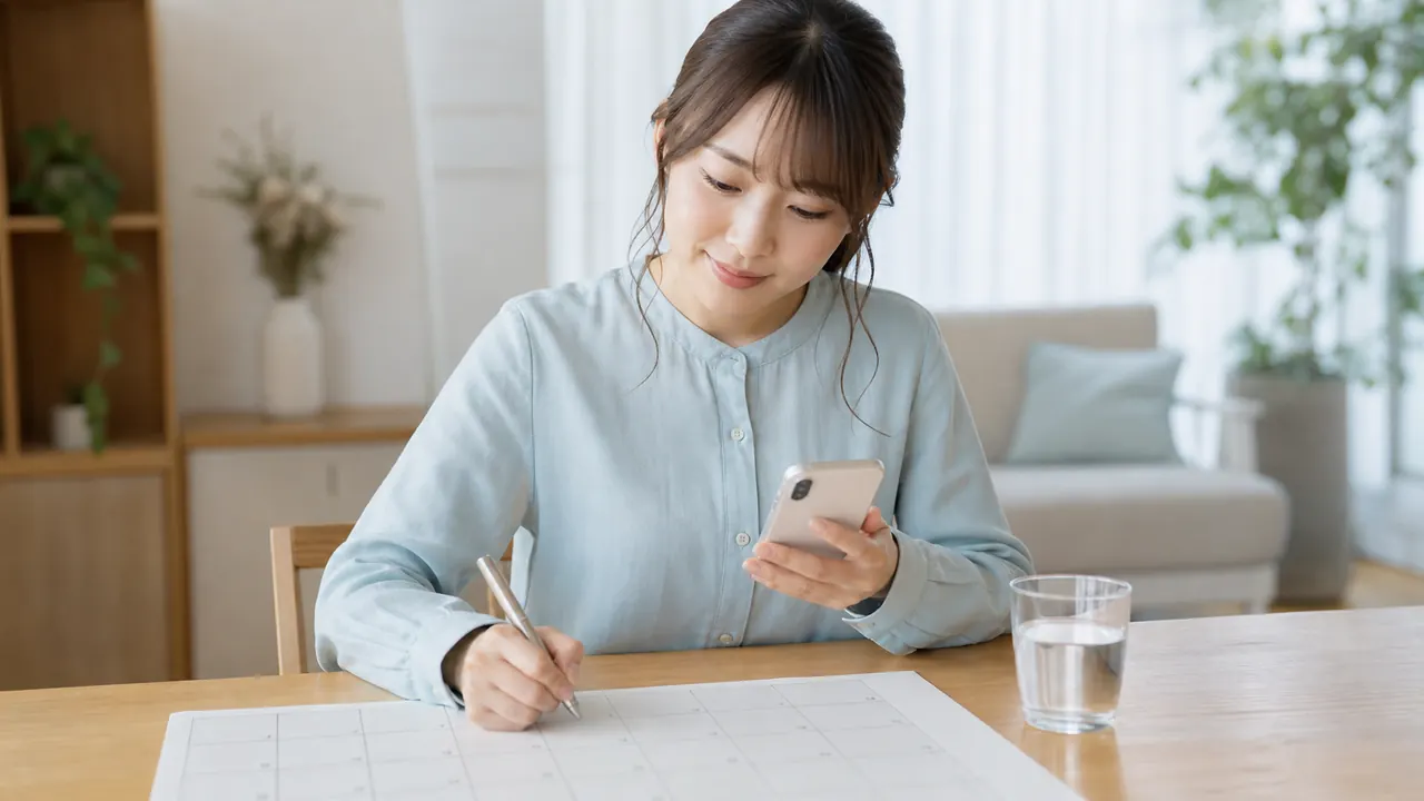 ピルの服用管理 日常生活の中で服用予定を確認する女性