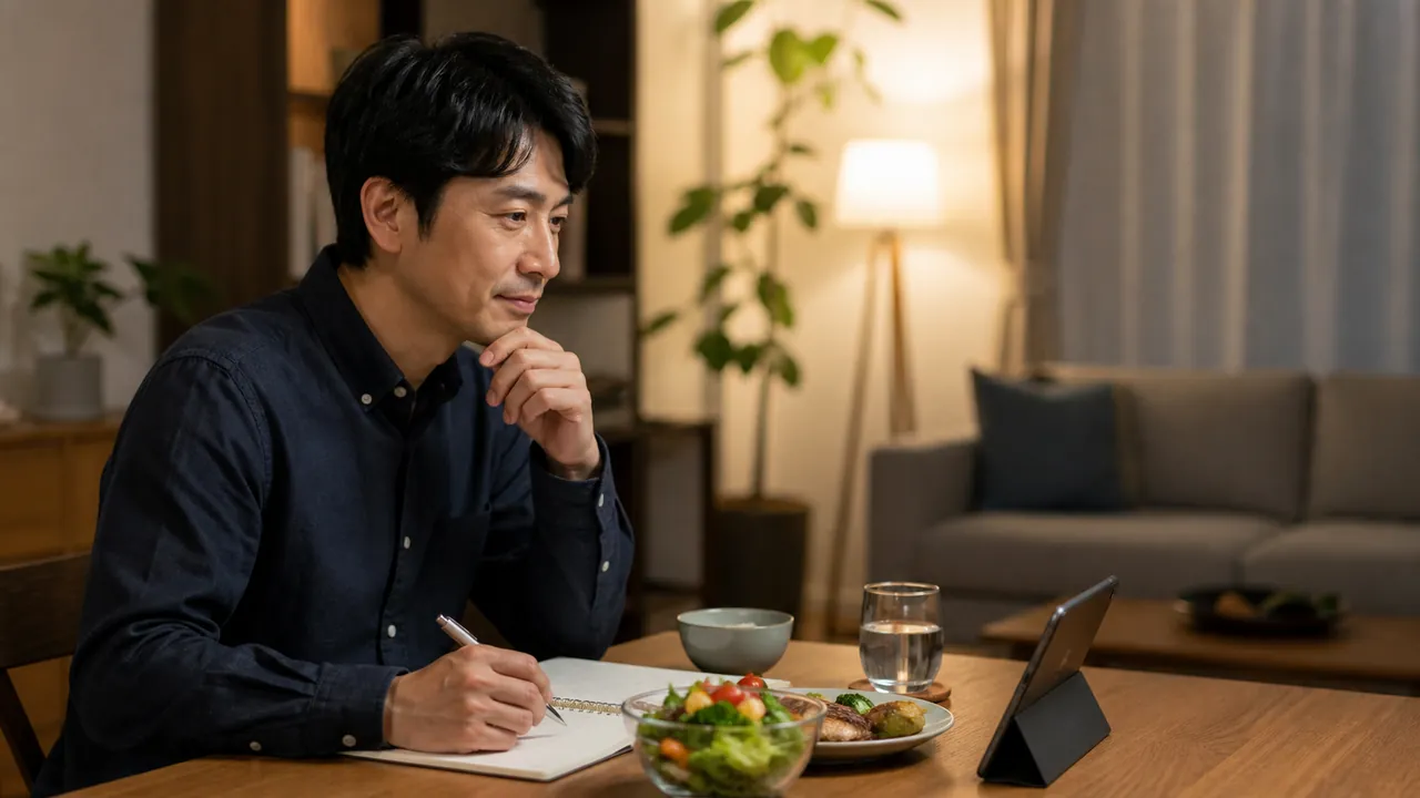 食事と服用タイミングを計画する男性