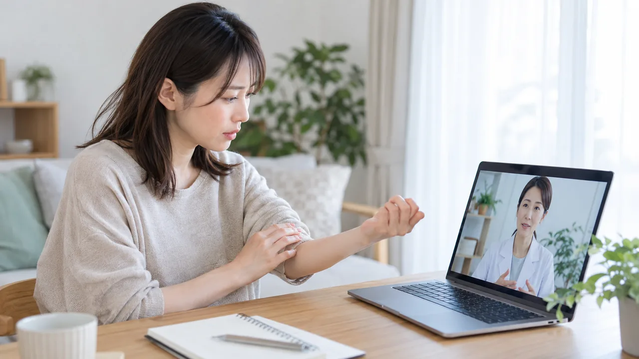 乾燥肌についてオンライン診療で相談する女性