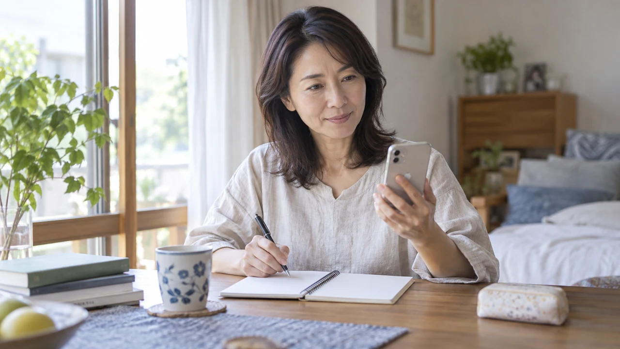 肌の経過と相談内容を手帳に整理する女性