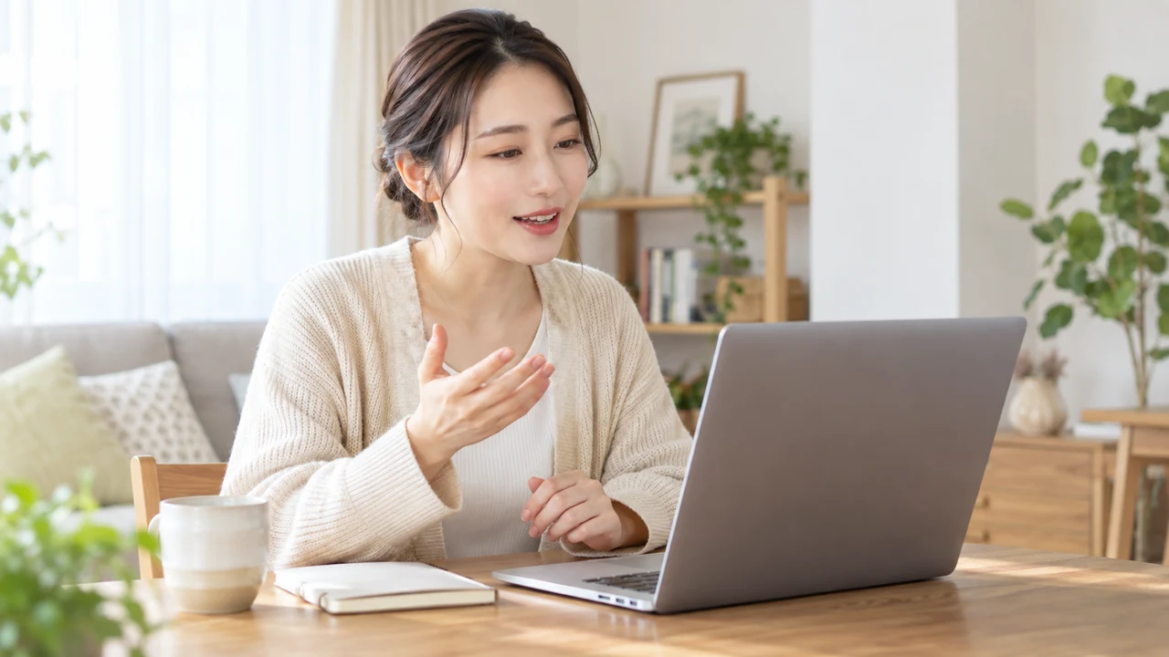 自宅で肌の悩みをオンライン相談する女性