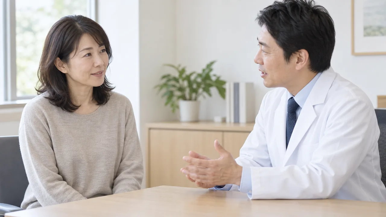 体調の変化を医師に相談する女性 体調の変化を医師に相談する女性