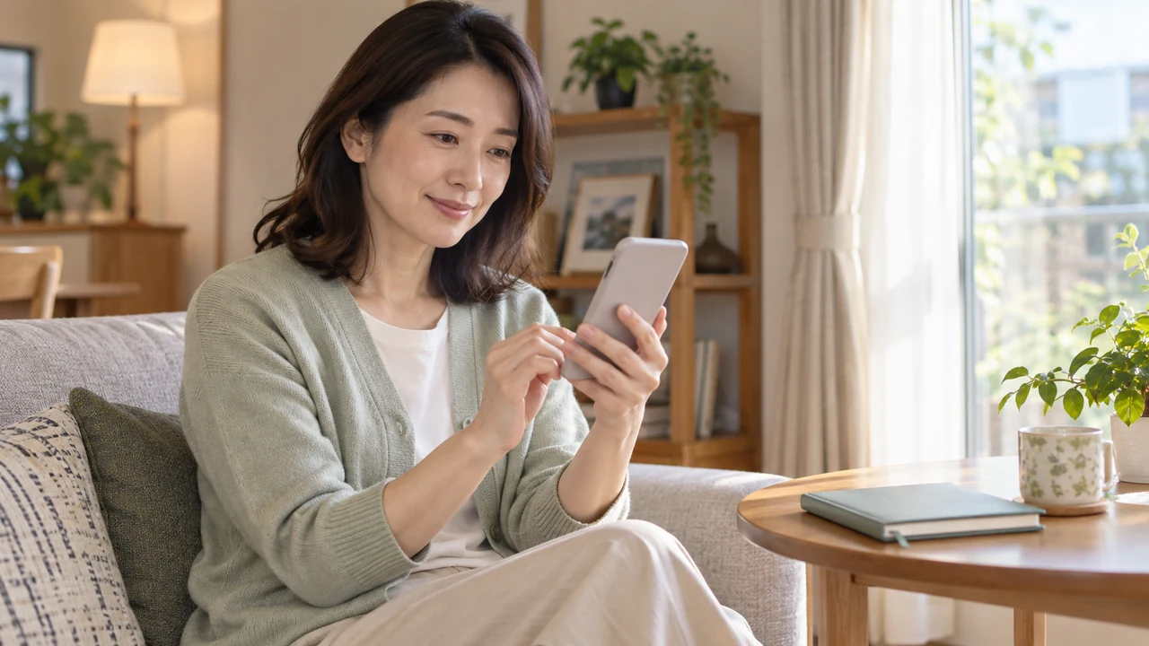 予定を確認しオンライン診療の準備をする女性 予定を確認しオンライン診療の準備をする女性
