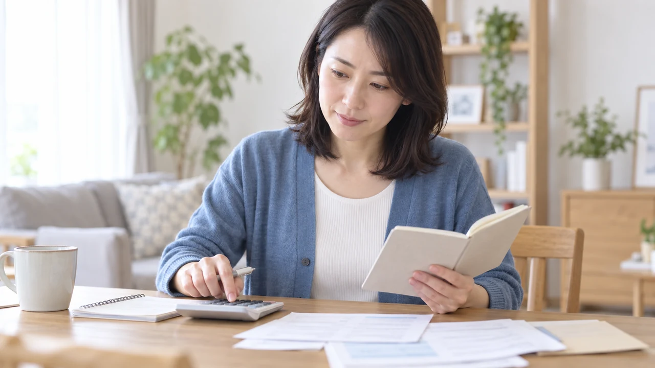 治療費について確認したいことを手帳にまとめる女性