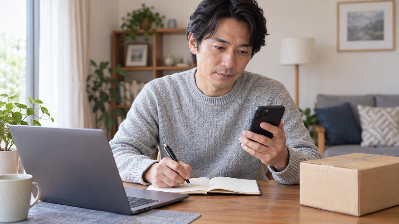 処方後の体調や受取り予定を確認する男性
