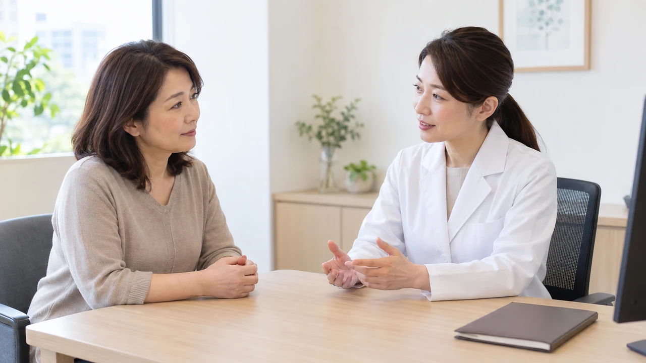 体形の悩みと治療の選択肢を医師に相談する女性 体形の悩みと治療の選択肢を医師に相談する女性