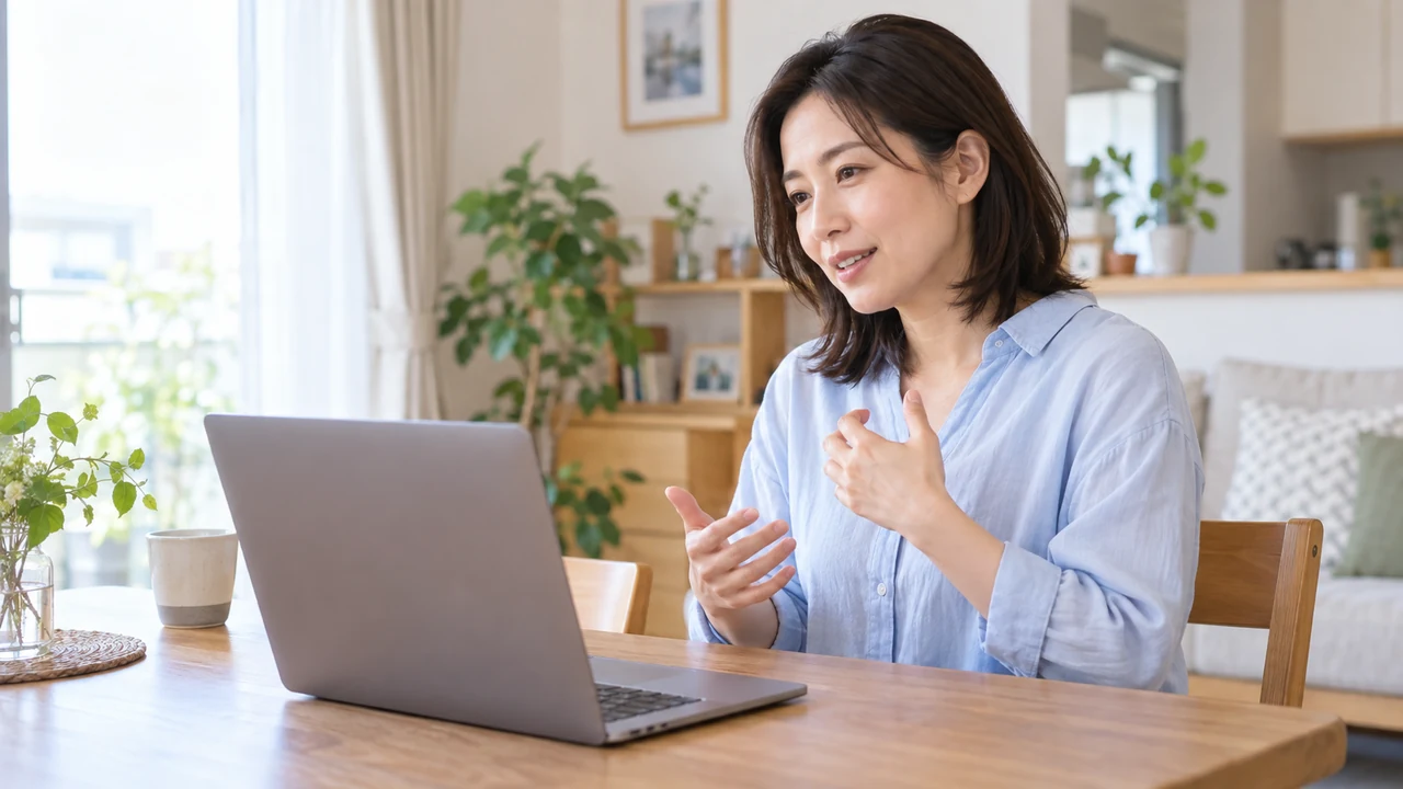 体重や体形の悩みを自宅からオンラインで相談する女性 体重や体形の悩みを自宅からオンラインで相談する女性