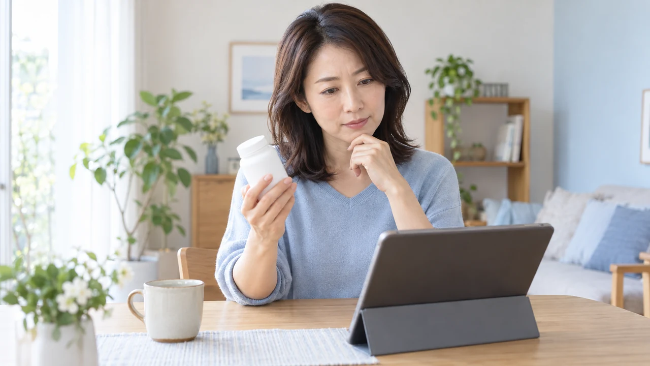 自宅でサプリメントについてオンライン相談をする女性