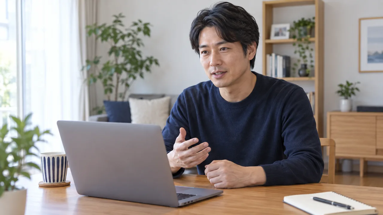 急な抜け毛についてオンラインで医師に相談する男性