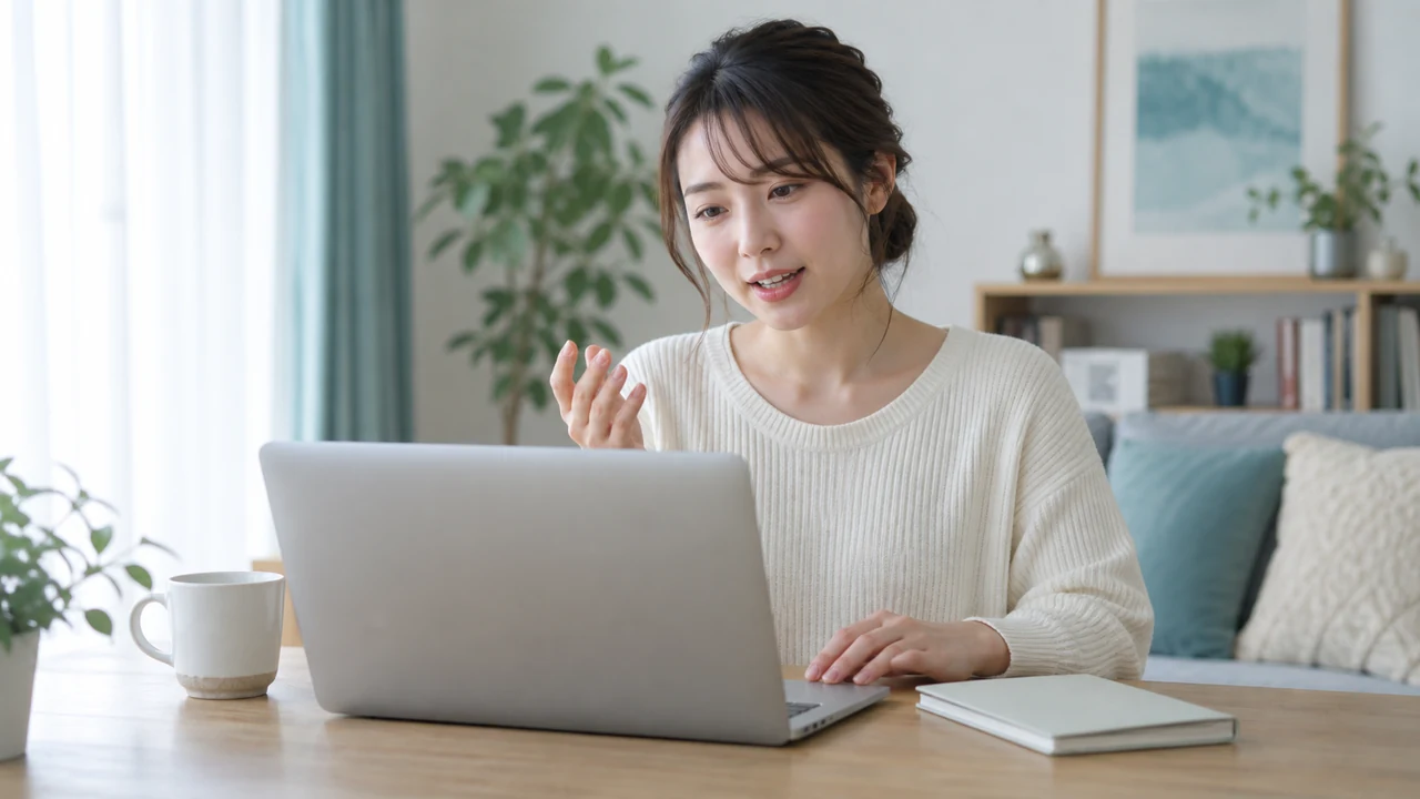 自宅から外用薬についてオンライン相談する女性 自宅から外用薬についてオンライン相談する女性